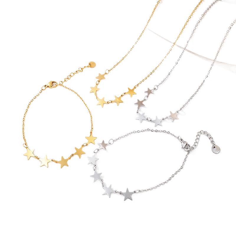 European Style 5-Pointed Star Titanium Steel Necklace & Bracelet Set for Women - Simple, Versatile, Light Luxury Clavicle Chain