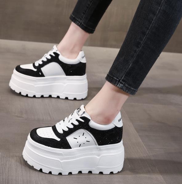 Fashion 10CM Microfiber Leather Spring Platform Wedge Women Casual Shoes Bling Skate Boarding Fashion Autumn Shoes Chunky Sneakers