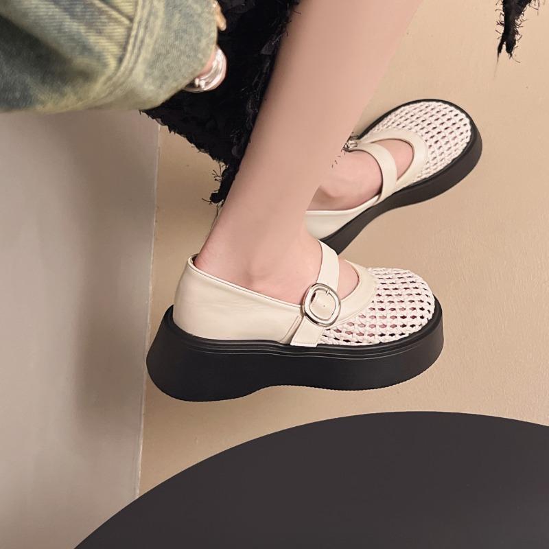 Hollow woven through mesh women's word with single shoes sandals women's shallow mouth Mary Jane shoes hole