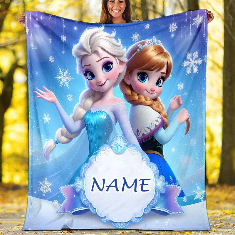 Customizable Frozen Throw Blanket – Personalized Name, All-Season Cozy Snug Blanket, Machine Washable, Personalized Blanket