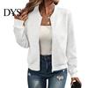 Comfortable Women Workwear Fall Winter Zip-Up Jacket, Solid Color Long Sleeve Casual Jacket Outwear, Round Neck Autumn Coat with Ribbed Collar