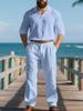 Men's Breathable Linen Shirt & Trousers Set - Casual, Comfortable Plain Colors