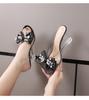 Kobiety seksowne 8cm kryształowe sandały na obcasie z kokardką Trend taneczny pantofel LFD-1098-113