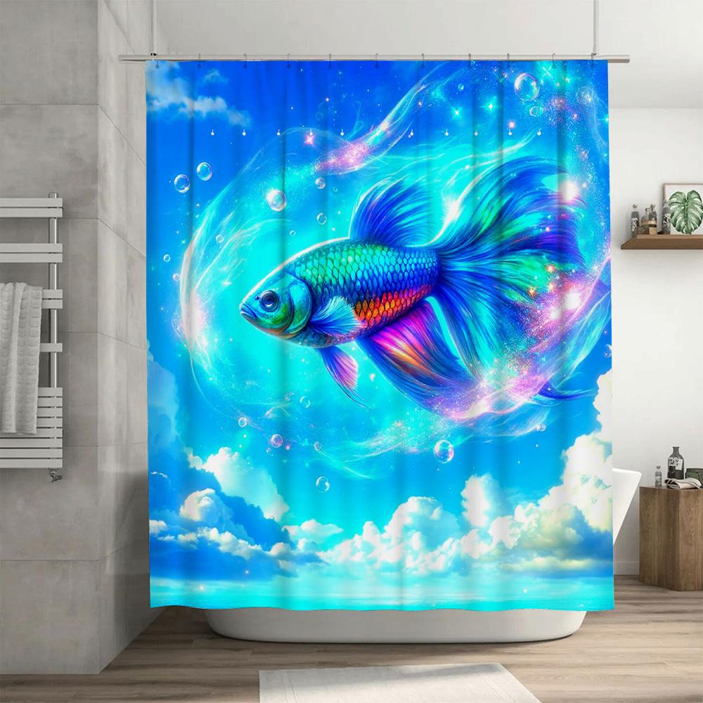 3D Printed Shower Curtain with Fish Design for Bathroom Decor Waterproof and Eco-Friendly Home Accessories Easy Installation Kit