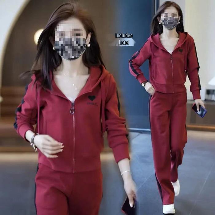 Versatile Slim Fit Sports Pants & Hooded Zipper Jacket Set