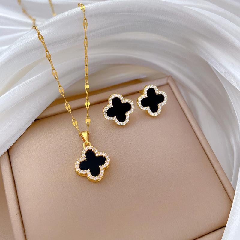 Full of Zirconium Exquisite Wind Copper Micro-inlaid Earrings Necklace Set Combination