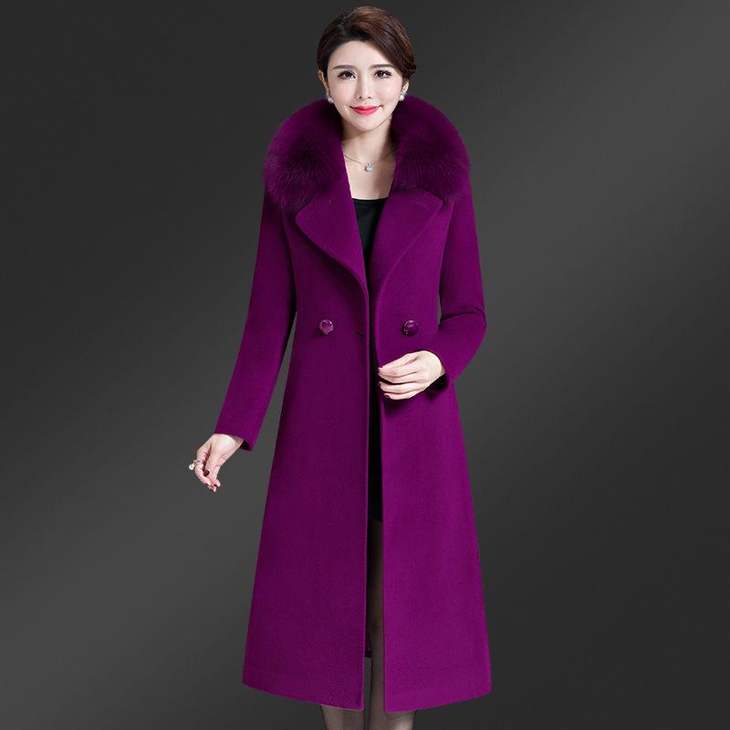 Women's Mid-Length Korean Wool Coat with Fox Fur Collar – Autumn/Winter
