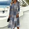 Women's Plaid Print Long Sleeve V-Neck Dress with Pockets for Casual Wear