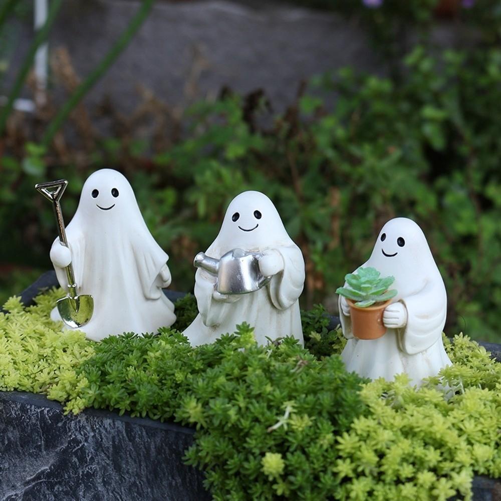 3pcs Cute Design Ghost Ornaments Resin Material Resin Gardening Statue  Home Decor