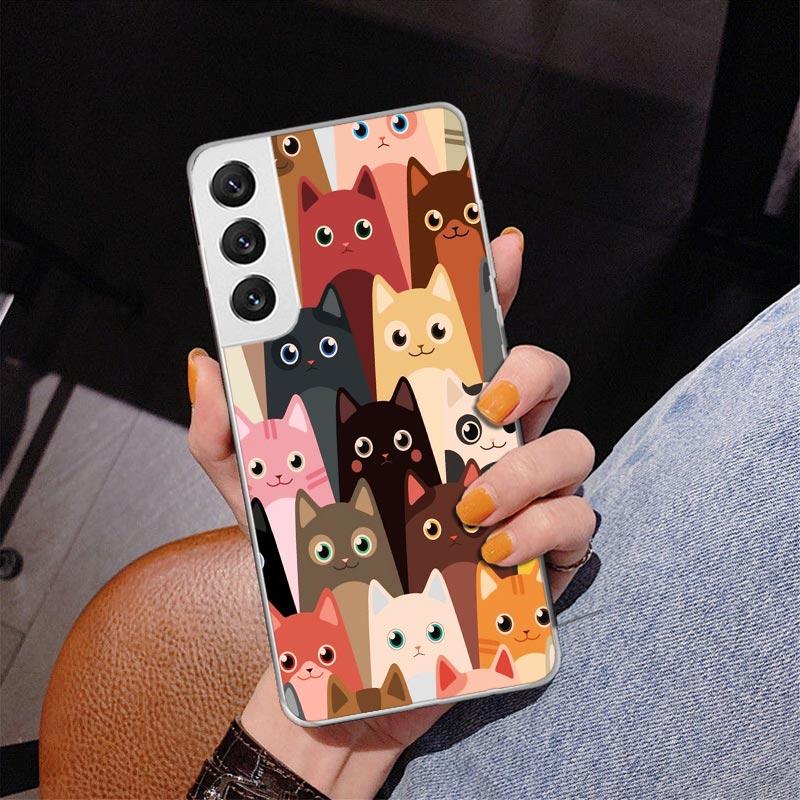 Cat Cute Kitten Cartoon Phone Case For Samsung Galaxy S24 S25 Edge S26 Ultra S23 S22 S21 Plus S20 FE + Personalized Print Cover