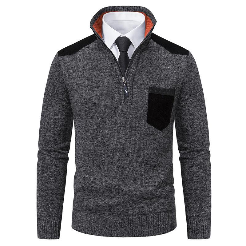 Men Pullover Autumn Winter Sweater Thick Polo Shirts Stand Collar Half Zipper Outerwear
