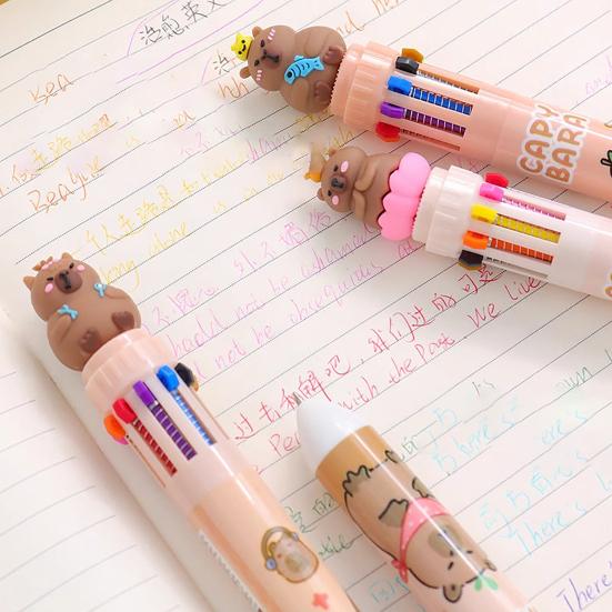 Multicolor 10-in-1 Ballpoint Pen Cute Capybara Ballpoint Pen Push-Type Writing Pen