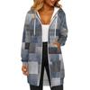 Women's Fashionable Printed  Long Sleeved Drawstring Hooded Zipper Pocket Long Casual Sweatshirt Jacket