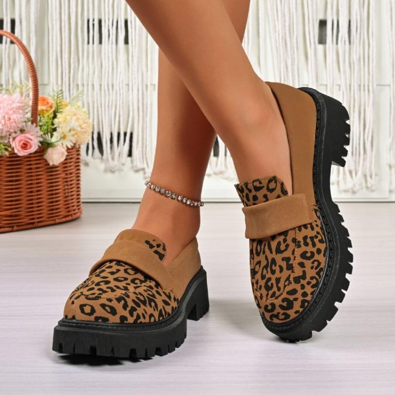 Leather Shoes for Women Fashion Leopard Platform Shoes Women Slip on Loafers High Quality Soft Sole Women Shoe Big Size 2025 New