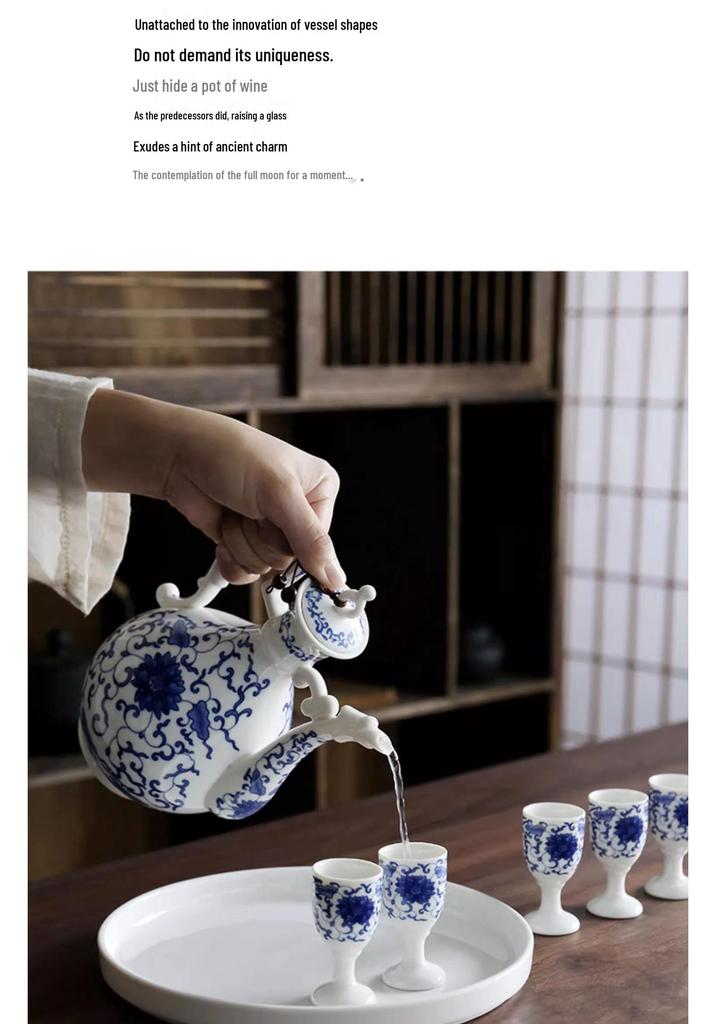 Ancient Style Retro Ceramic Baijiu Decanter Set with Wine Glasses