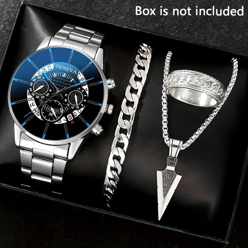 Watch Men's Set Gift Dial with Calendar Steel Belt Men's Watch Business Luminous Watch
