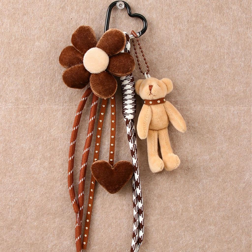 Cross-border explosion ins exquisite cartoon plush bear bag pendant velvet love flower versatile keychain pendant