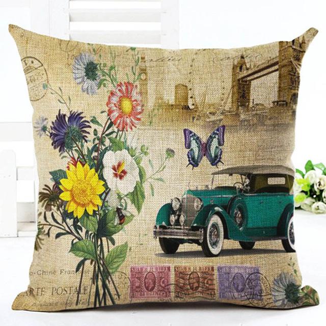 European Building Cushion Cover Cotton Linen Pillow Case American Painting Sofa Decorative Pillowcase Home Accessories Cover