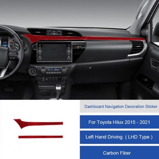 2x Red Carbon Fiber Car Front Dashboard Strip Cover For Toyota Hilux 2015-