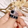 2 Stück/Set Vintage Silberfarben Schwarzer Stein Ring Set Ehering Valentinstag Schmuck