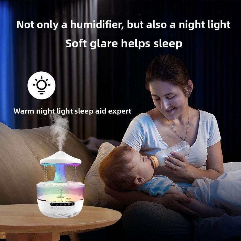 Cloud Rain Droplets Ultrasonic Humidifier With Bluetooth Speaker For Bedroom Relaxation