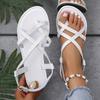 [Summer Flat Sandals] Summer Women's Fashion Flat Sandals | Cross Strap, Rubber Sole, Fabric Lining