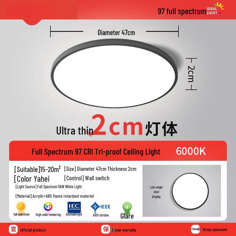 Ultra-Thin Round LED Ceiling Light for Bedroom, Bathroom & Balcony - Modern Minimalist Design with Eye Protection