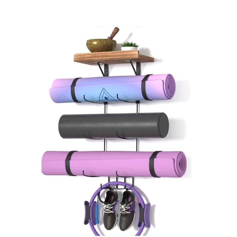Support à Tapis De Yoga MyGift – Bois Brun, 4 Fentes Pour Ranger Tapis Et Accessoires