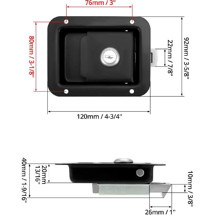 QWORK Stainless Steel Travel Trailer Lock, 2 Pack Heavy Duty Flush Mount Handle Latches, Keyed Alike Door Latch, Black