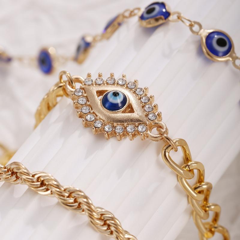 3 Pcs Turkey Lucky Evil Blue Eye Bracelet Set Metal Stackable Wristband Charm Chain For Women Men Jewelry Gifts Evil Eye Bracelet