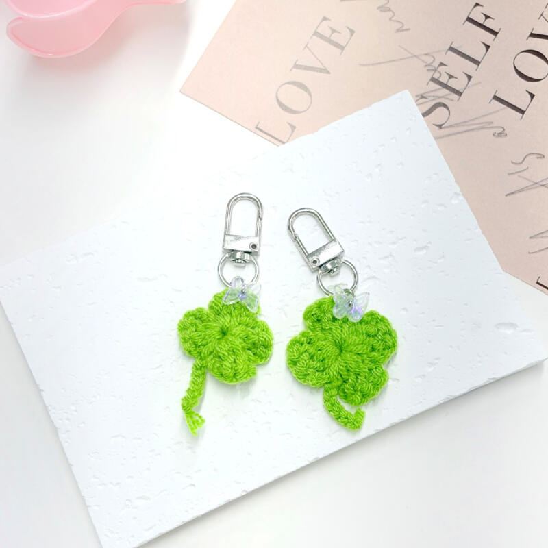 Lucky Four-Leaf Clover Mini Knit Keychain