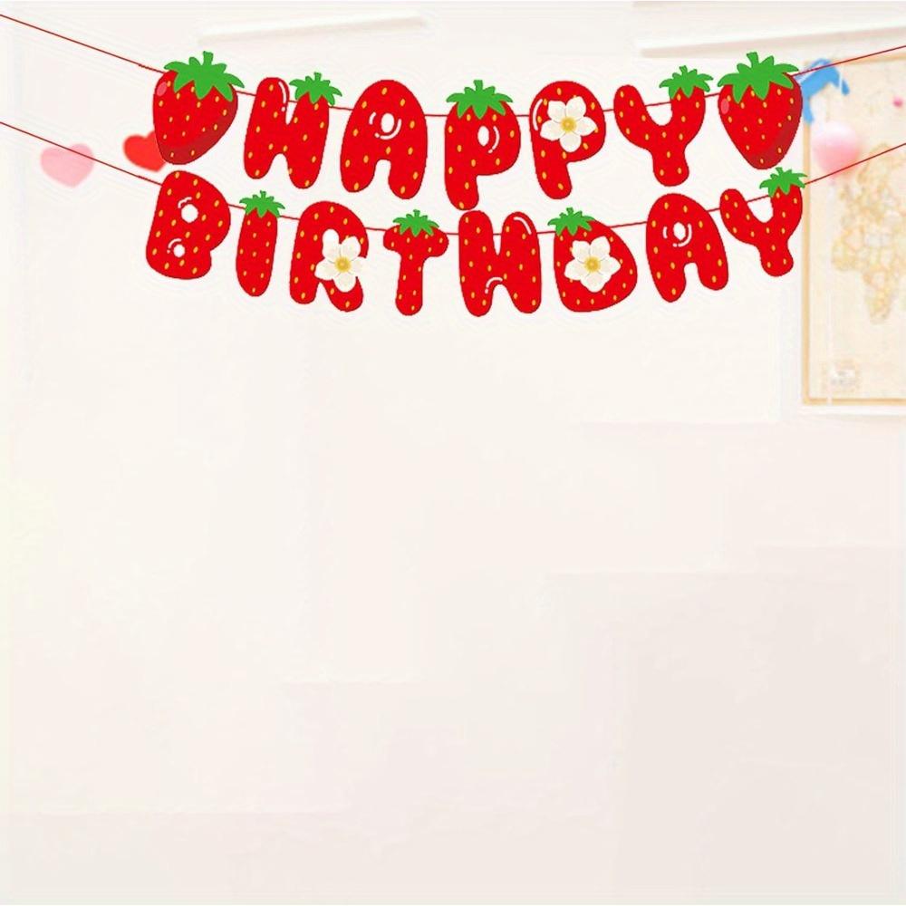 5pcs Strawberry Happy Birthday Banner Strawberry Themed Birthday Party Decoration Berry Sweet Party Decoration