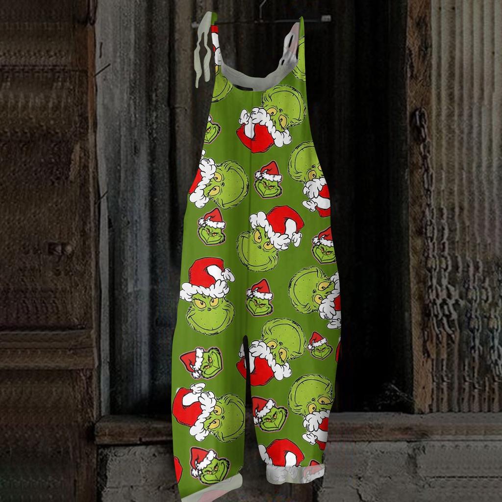 Women's Casual Loose Jumpsuit Christmas Print Wide Leg Jumpsuit Sleeveless With Pockets