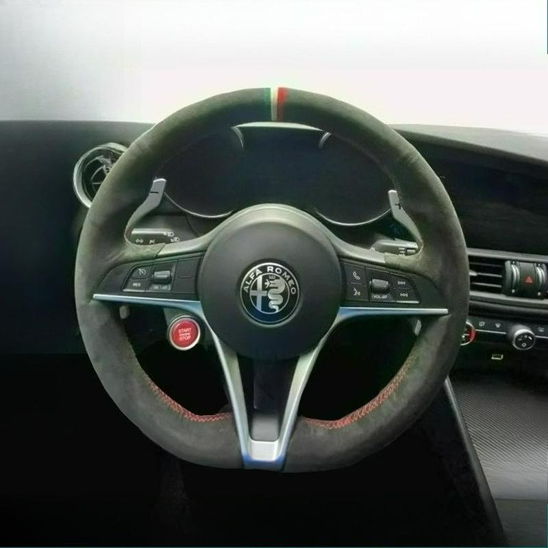 For Alfa Romeo Giulia 2016-2019 Stelvio 2017 Hand Stitched Renovation Wear-resistant Black Brown Suede Car Steering Wheel Cover