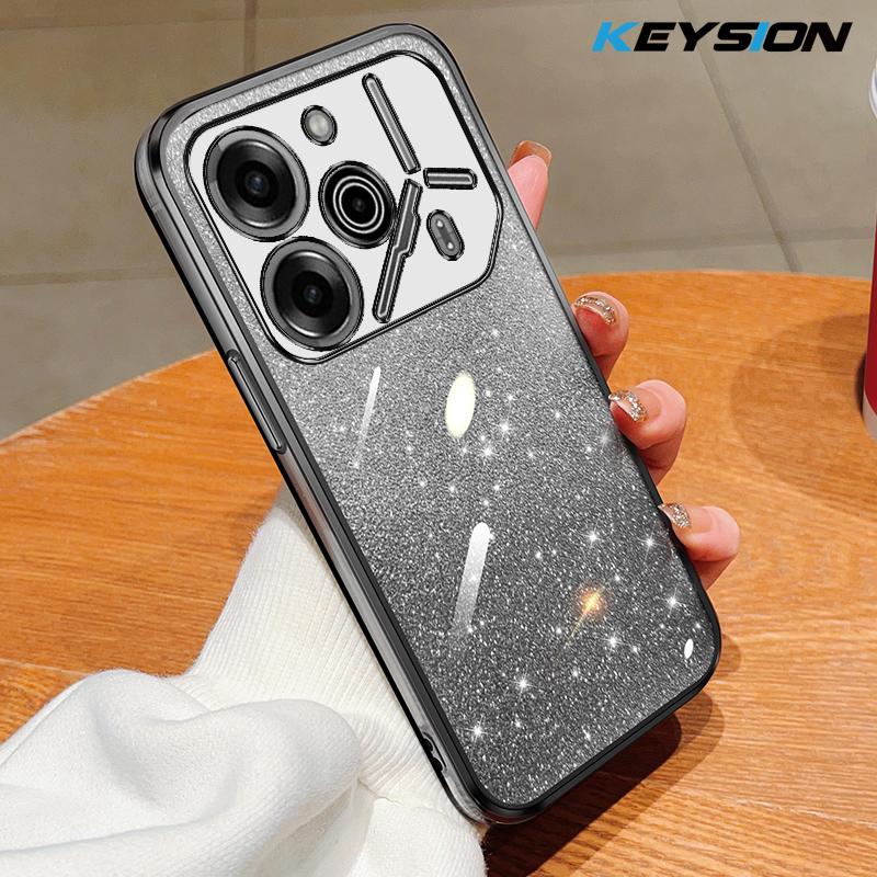 

KEYSION Luxury Plating Glitter Phone Case for Infinix Pova 6 Pro 5G Transparent Soft TPU Shockproof Back Cover for Infinix Pova 6 Pro for Infinix Pova 6 Pro чёрный
