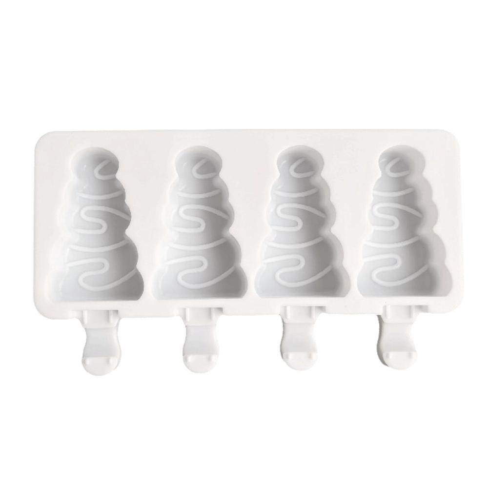 Non Stick Christmas Tree Ice Pop Mold 4-Cavity Ice Cube Tray Silicone Ice Cream Mold  Baking Tools