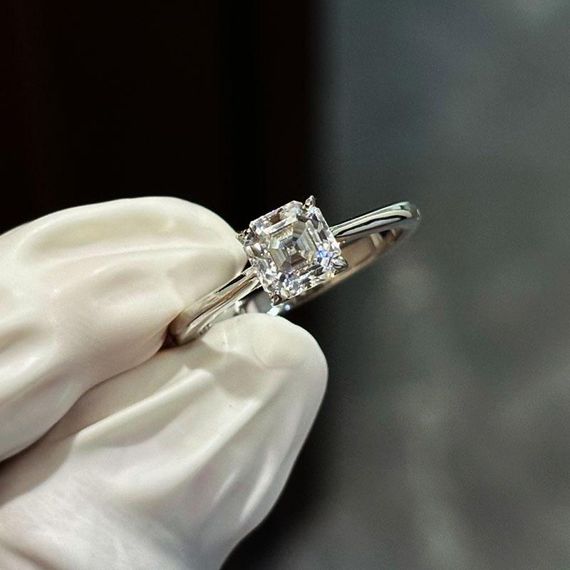 

Кольцо с мозанитом Asscher 1 карат для женщин, легкая роскошь с ощущением высокого класса, простое закрытое кольцо из серебра S925, подарок для женщин Ring Size: 7*Gem Color: 2CT