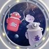 New 550ml Children Cartoon Galaxy Thermos Cup with Straw Student Kettle 304 Stainless Steel Thermos Cup