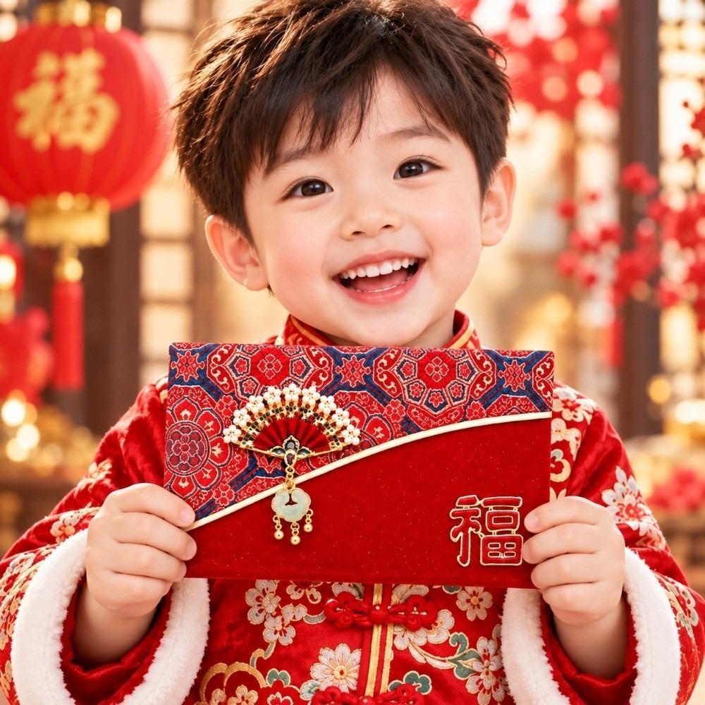 Premium Brocade Red Envelopes Exquisite Tassel Elegant Fan Decor Spring Festival Hongbao Soft Texture Reusable Cloth