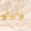 Trendy European-American Geometric Starfish Seashell Stainless Steel Necklace Pendant Jewelry