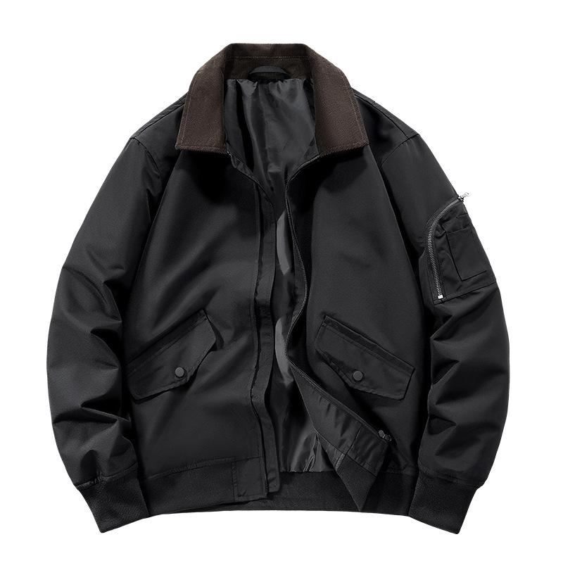 

Осенняя куртка мужская американская ретро-куртка с лацканами из флиса, ветрозащитная куртка, модная универсальная куртка для инструментов 4XL чёрный