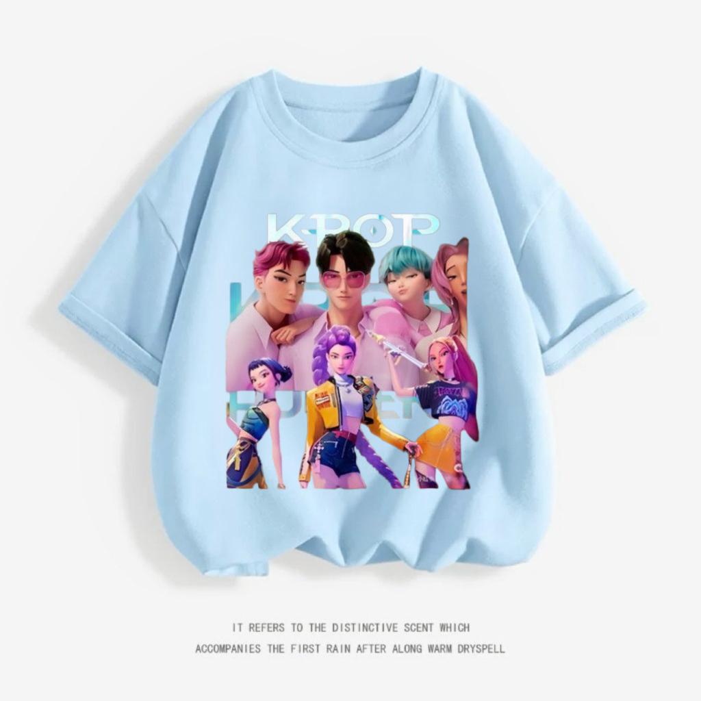 KPop Demon Hunter Costume Short-sleeved TShirt Loose Casual Clothing Tees Girls Child Round Neck