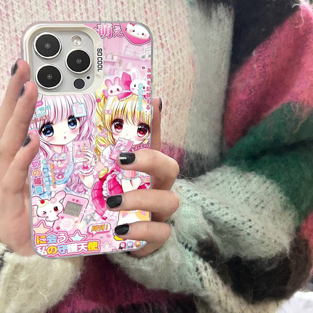 Japanese Cute Girls Y2K frosted Phone Case For iPhone 17 16 15 14 Plus 13 12 11 Pro Max X Xs XR Silver Hard Cover