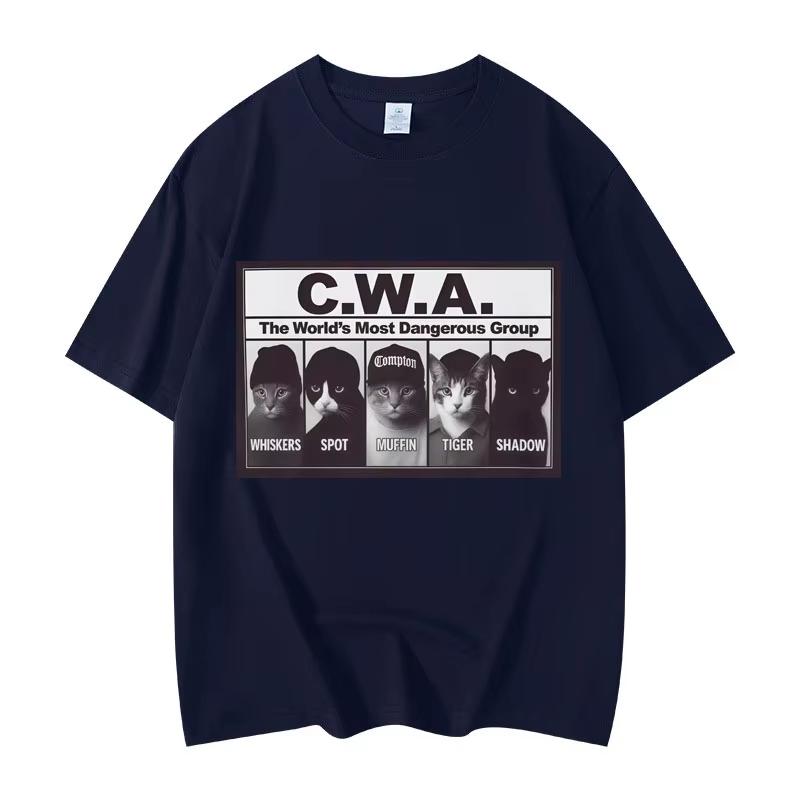 Summer Unisex Vintage Top Fashion Tee CWA The Worlds Most Dangerous Group Funny Cat Meme Graphic T Shirts Fashion Vintage Short Sleeve T-shirt