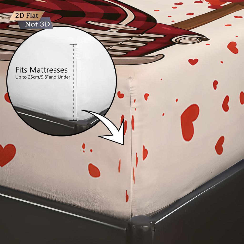 3pcs Happy Valentine's Day Red Love Tree Car Printed Chipless Bed Sheet Set Multi Size Bedroom Cover Decoration