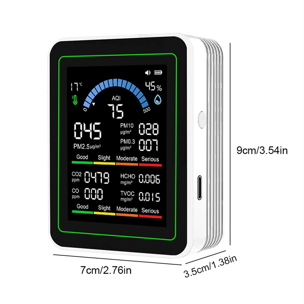10 In 1 Air Quality Monitor Gas Detector Portable Smartair Quality Tester for CO2 CO TVOC HCHO Temp AQI PM2.5 10 Detect