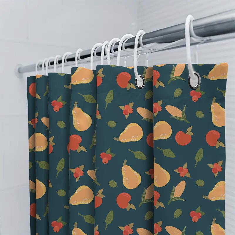 Fruit Shower Curtain Blue Green Red Yellow Orange Pears Apples Corn Design Waterproof Bathroom Decor Shower Panel Print Bathroom