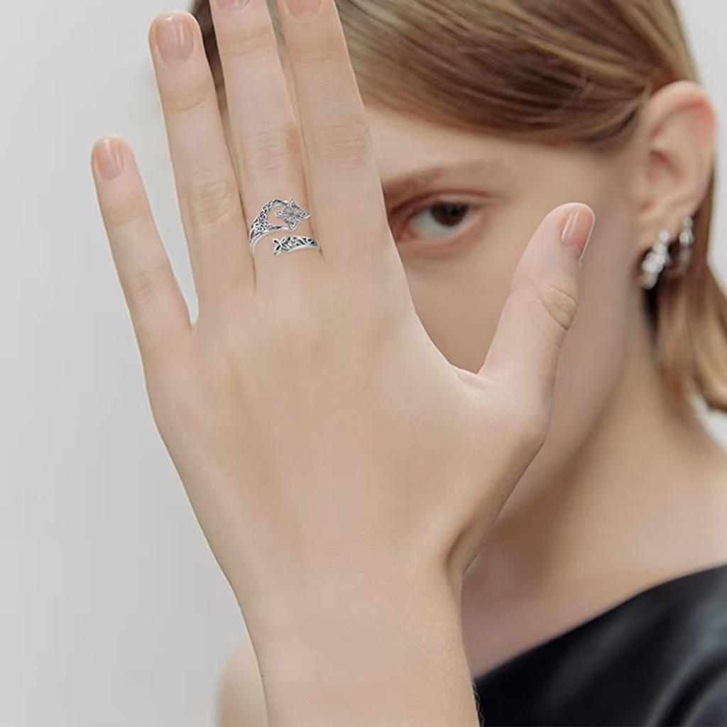 Women Witches Knot Ring Silver Color Adjustable Thumb Open Rings Irregular Geometric for Wife Girls Trendy Jewelry
