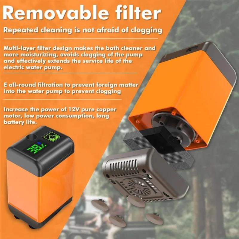 Portable Electric Shower Pump Outdoor Camping4800/6000/7800mAh Rechargeable Digital Temperature Display For Hiking Travel