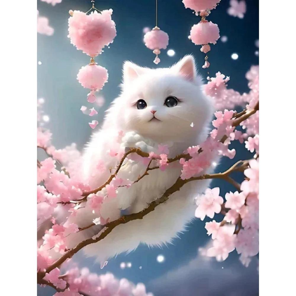 

Алмазная картина, полная дрель, милый белый кот, квадратная круглая алмазная живопись, ручная работа, цветочный пейзаж, сделай сам, алмазная мозаика, картина, украшение дома Full Round 40X52.5CM